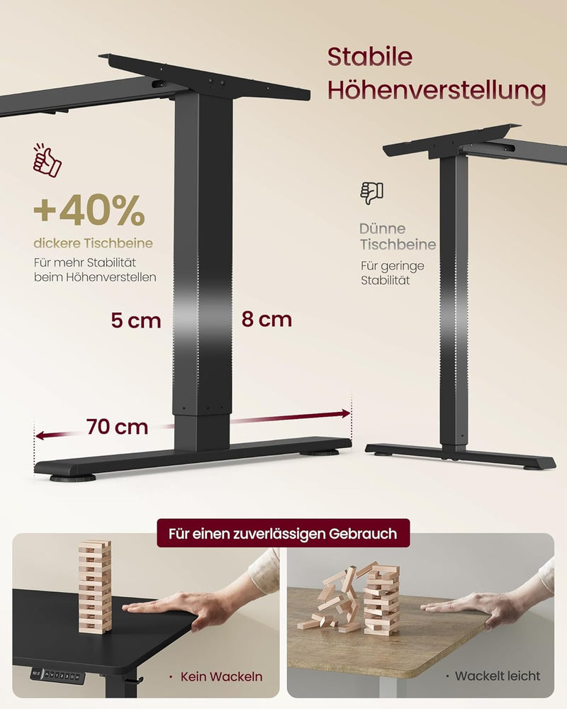 Zit Sta Bureau Elektrisch – In Hoogte Verstelbaar – USB-C – Geheugenfunctie – Kabelgoot – Extra Dikke Poten