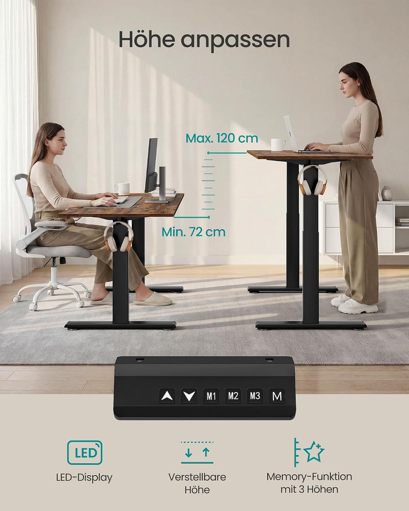 Zit Sta Bureau Onderstel Elektrisch – Dubbele Motor – Hoogte 72-120 cm – 4 Geheugenstanden – USB-C – Tot 120 kg