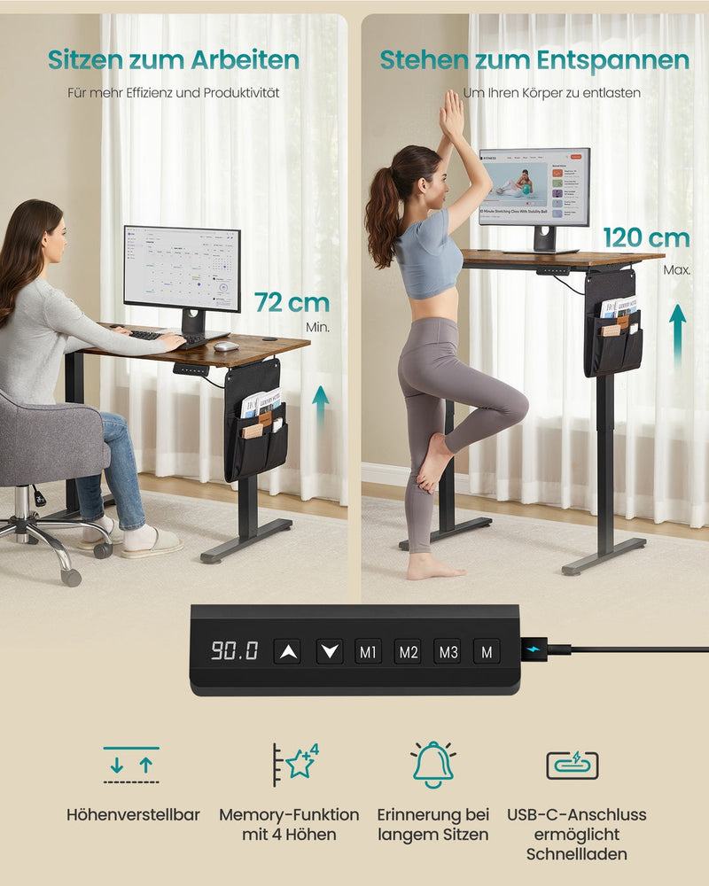 Zit Sta Bureau Elektrisch 100 x 60 cm – In Hoogte Verstelbaar – 4 Geheugenstanden