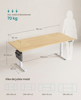 Zit Sta Bureau Elektrisch 180 x 80 cm – In Hoogte Verstelbaar – 4 Geheugenstanden – USB-C – Kabelbeheer