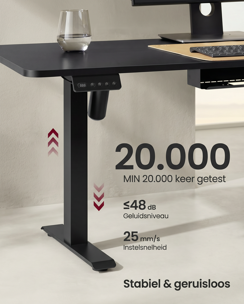 Zit Sta Hoekbureau Elektrisch – L-Vormig 160 x 140 cm – In Hoogte Verstelbaar – Stopcontacten & USB – Kabelbeheer