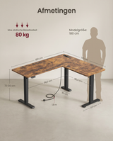 Zit Sta Hoekbureau Elektrisch – L-Vormig 140 x 160 cm – In Hoogte Verstelbaar – Stopcontact & USB – Geheugenfunctie