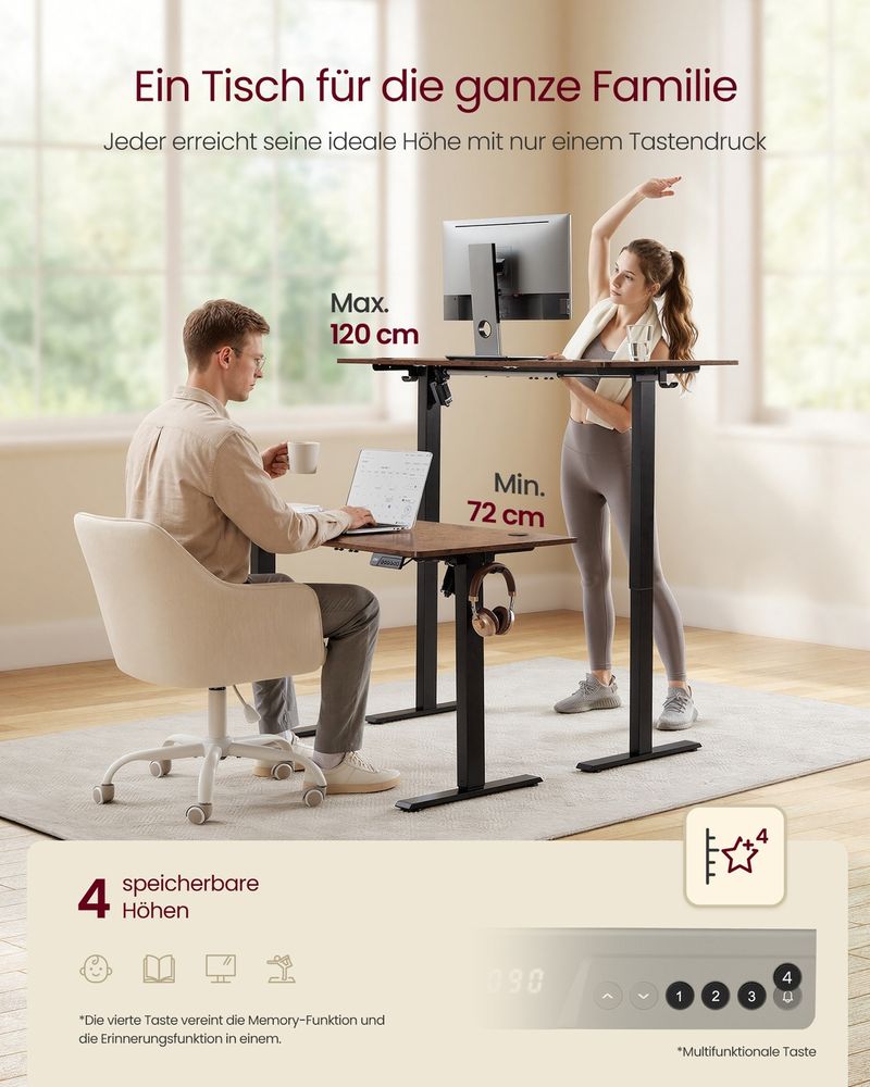 Zit Sta Bureau Elektrisch – In Hoogte Verstelbaar 72-120 cm – Geheugenfunctie – Kabelbeheer – Industrieel Design